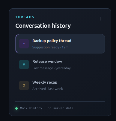 Decision threads and action-plan suggestions with explicit confirmation boundaries